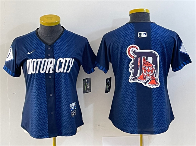 Youth Detroit Tigers Team Big Logo 2024 Navy City Connect Cool Base Limited Stitched Baseball Jersey